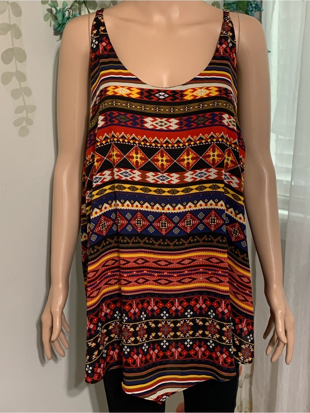 Sz 1X Harper & Liv Multicolor Aztec Tribal Southwest Stripe Tank Top Blouse